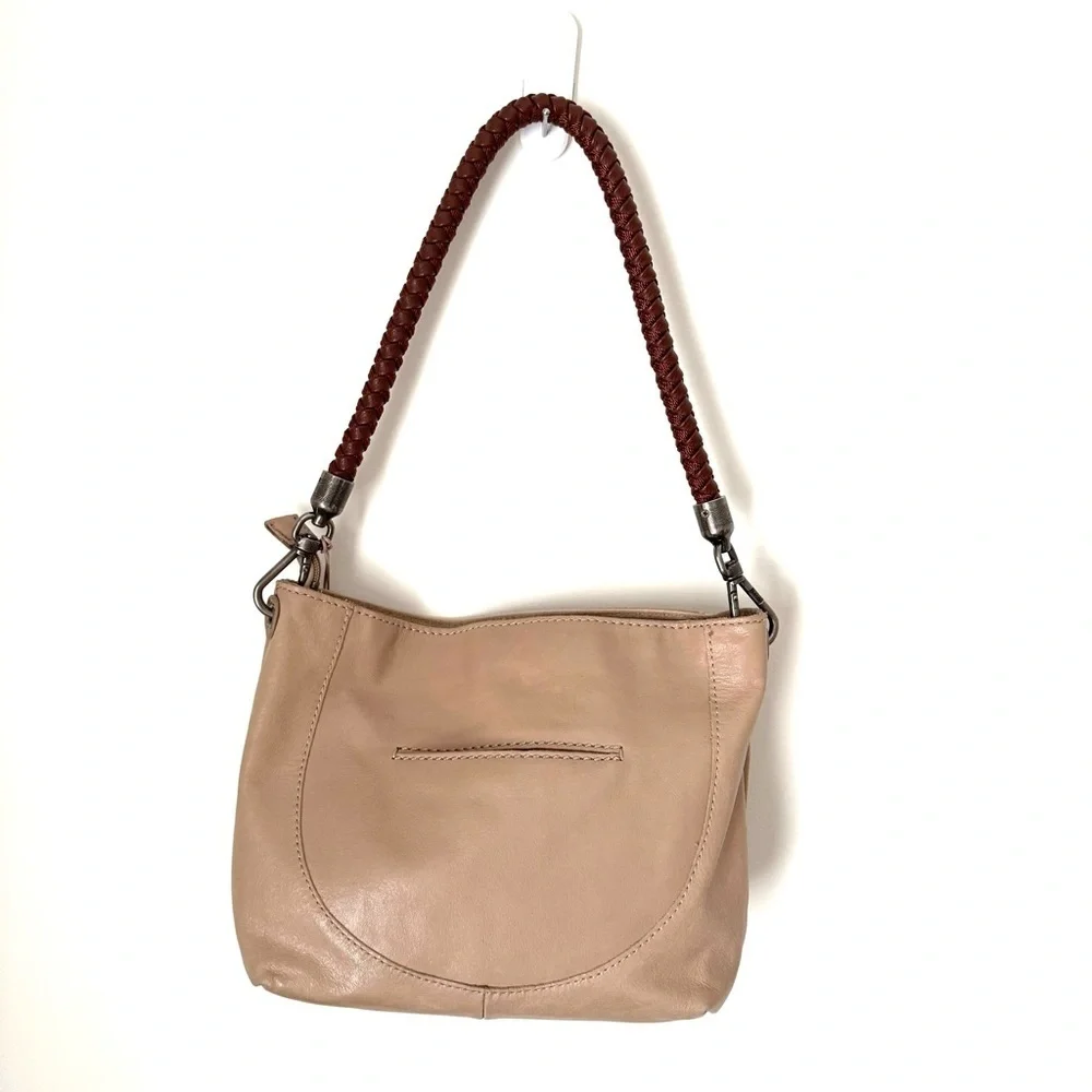 The Sak Tan Indio Leather Shoulder Bag with silver metallic panel
